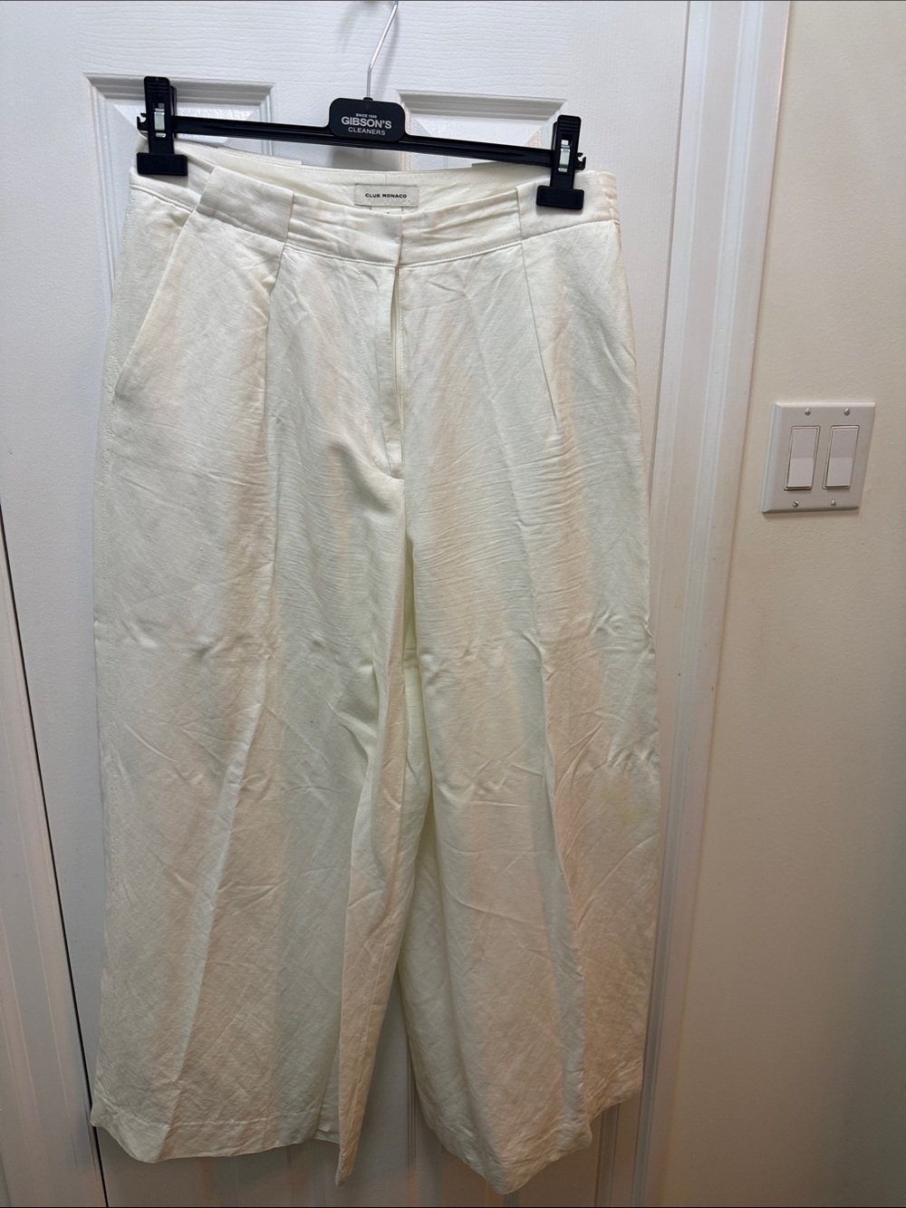 Club Monaco Cream Wide-Leg linen pants